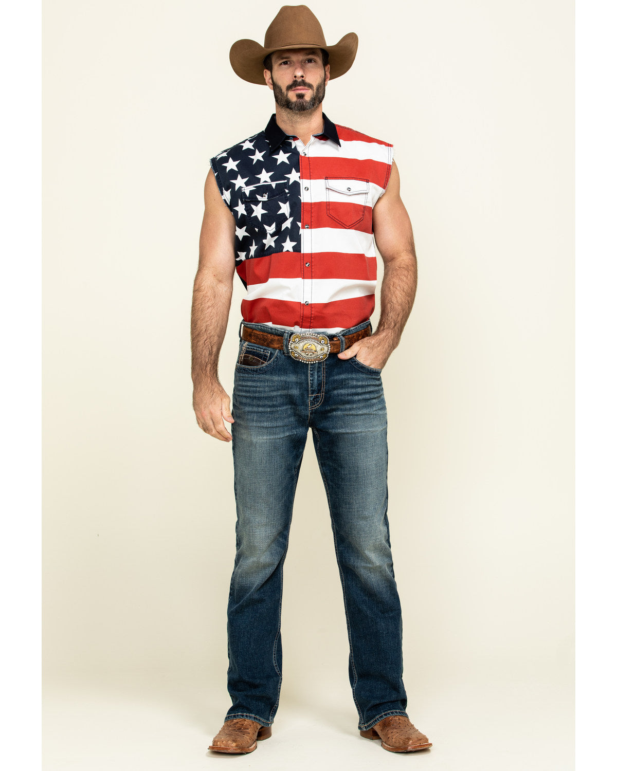 Cody James Men's American Flag Bubba Sleeveless Western Shirt