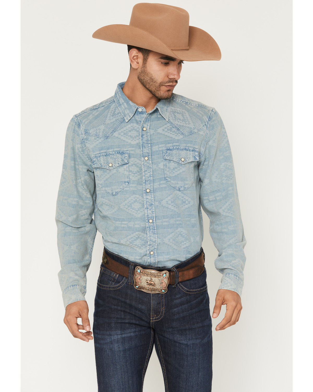 Cody James Men's Marley Tonal Southwestern Long Sleeve Snap Denim West