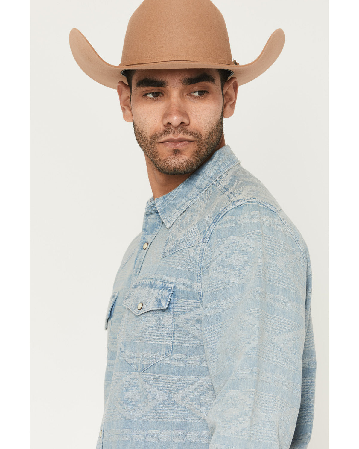 Cody James Men's Marley Tonal Southwestern Long Sleeve Snap Denim West