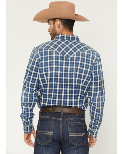 Cody James Men's Conaway Denim Plaid Print Long Sleeve Snap Western Sh