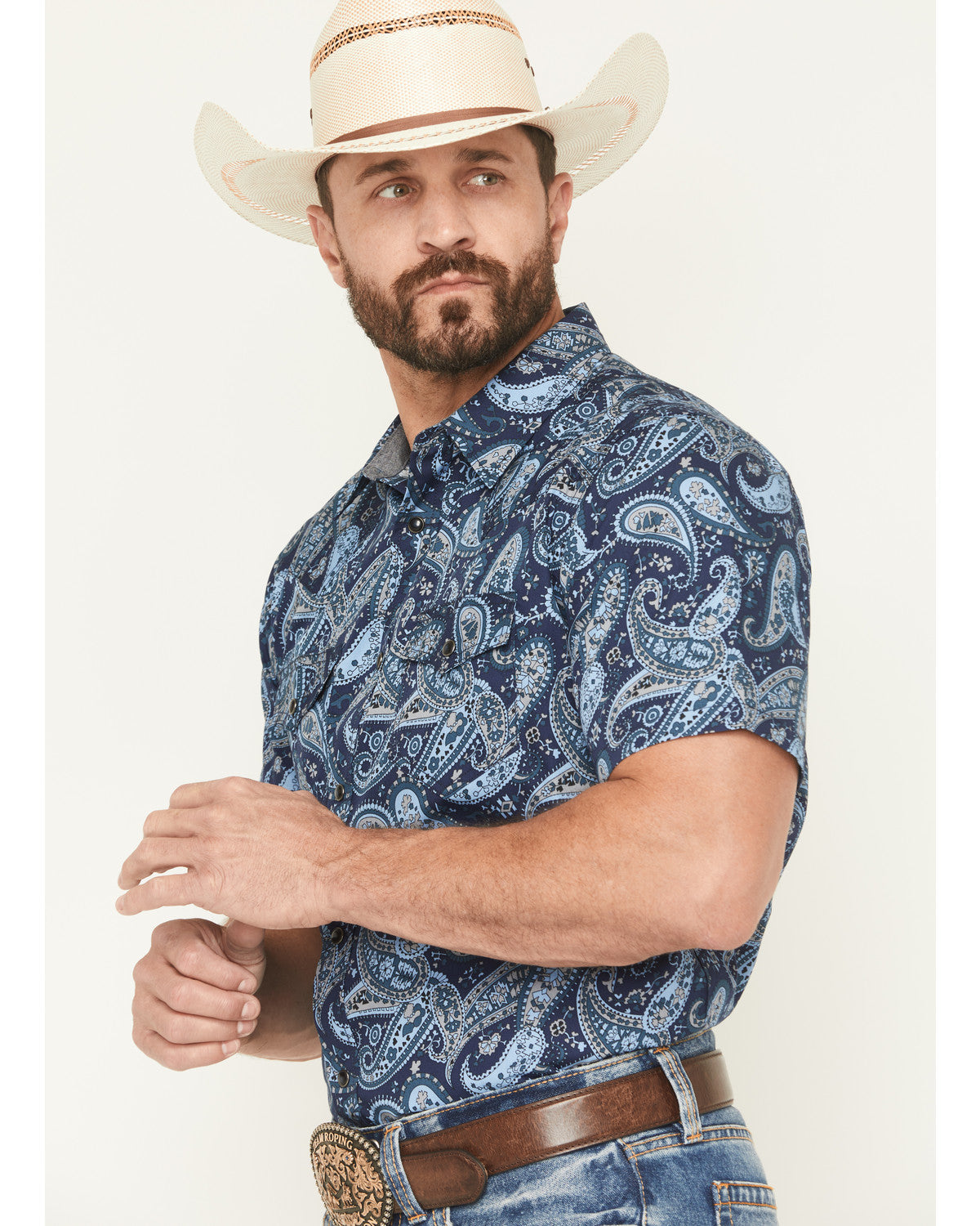 Cody James Men's Westward Paisley Print Short Sleeve Snap Western Shir