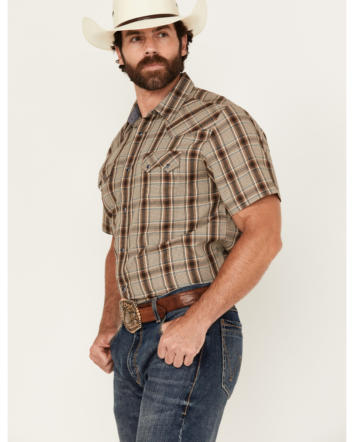 Cody James Men's Poncho Plaid Print Short Sleeve Snap Western Shirt -
