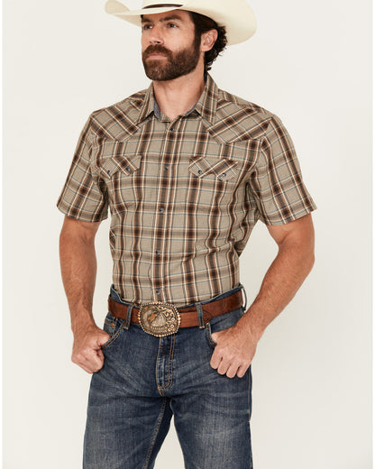 Cody James Men's Poncho Plaid Print Short Sleeve Snap Western Shirt -