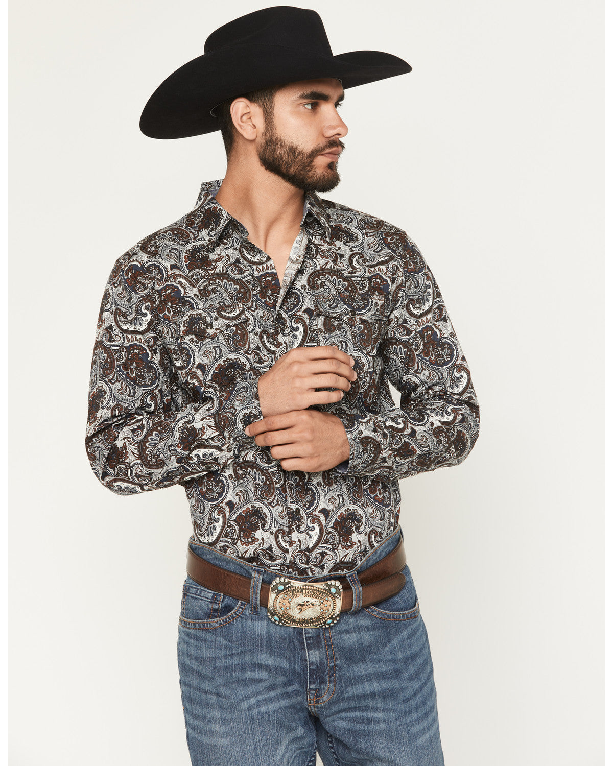 Cody James Men's Colorado Ridge Paisley Print Long Sleeve Snap Western