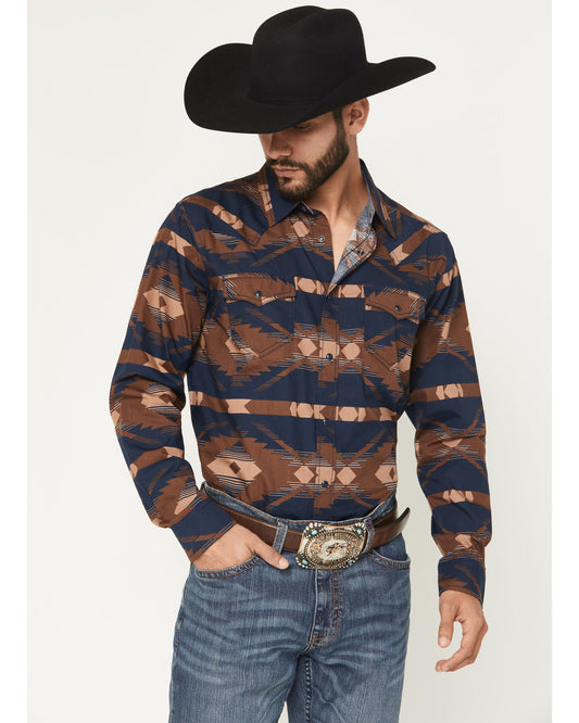 Cody James Men's Red River Range Southwestern Print Long Sleeve Snap W