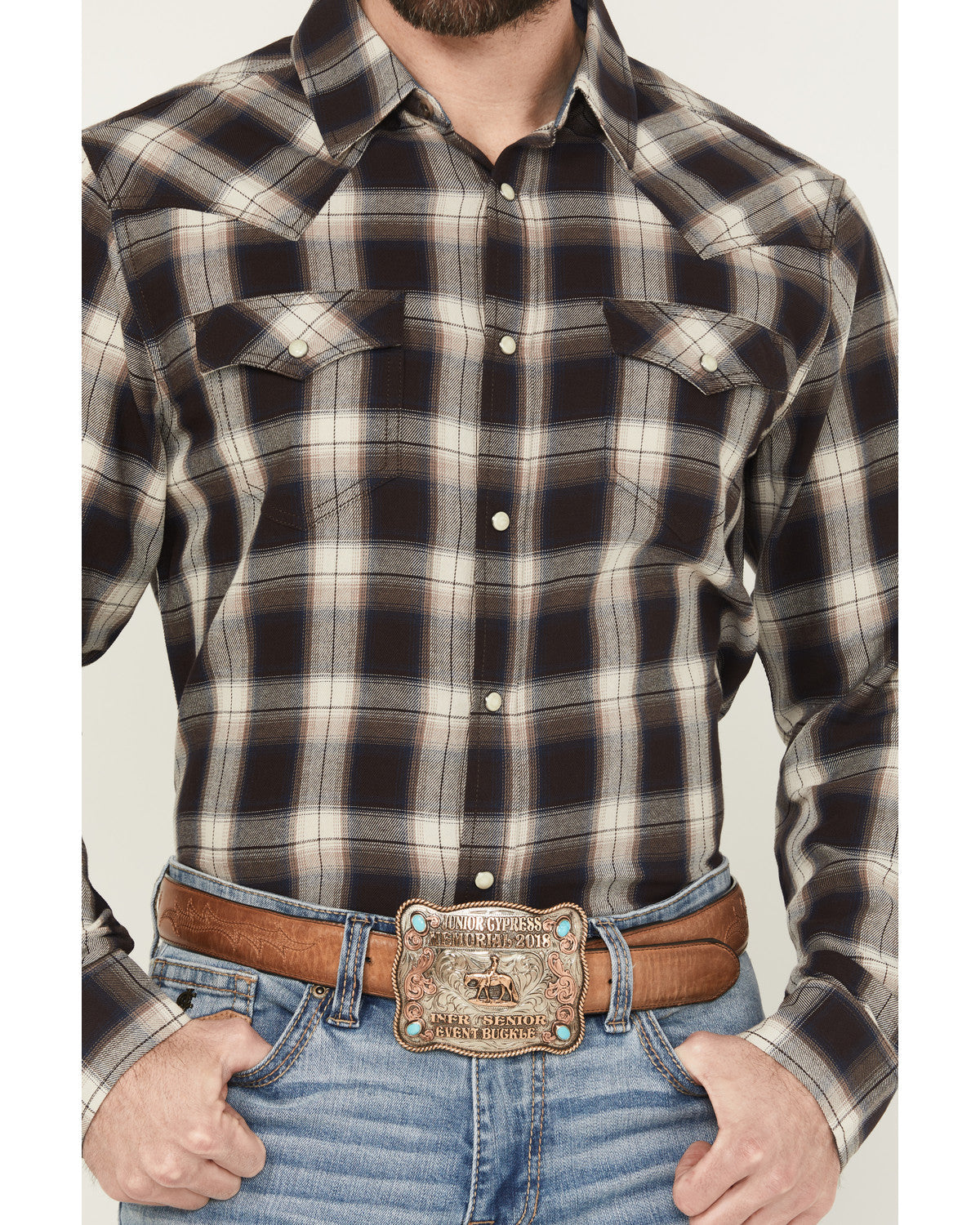 Cody James Men's Cowboy Code Plaid Print Long Sleeve Snap Western Shir