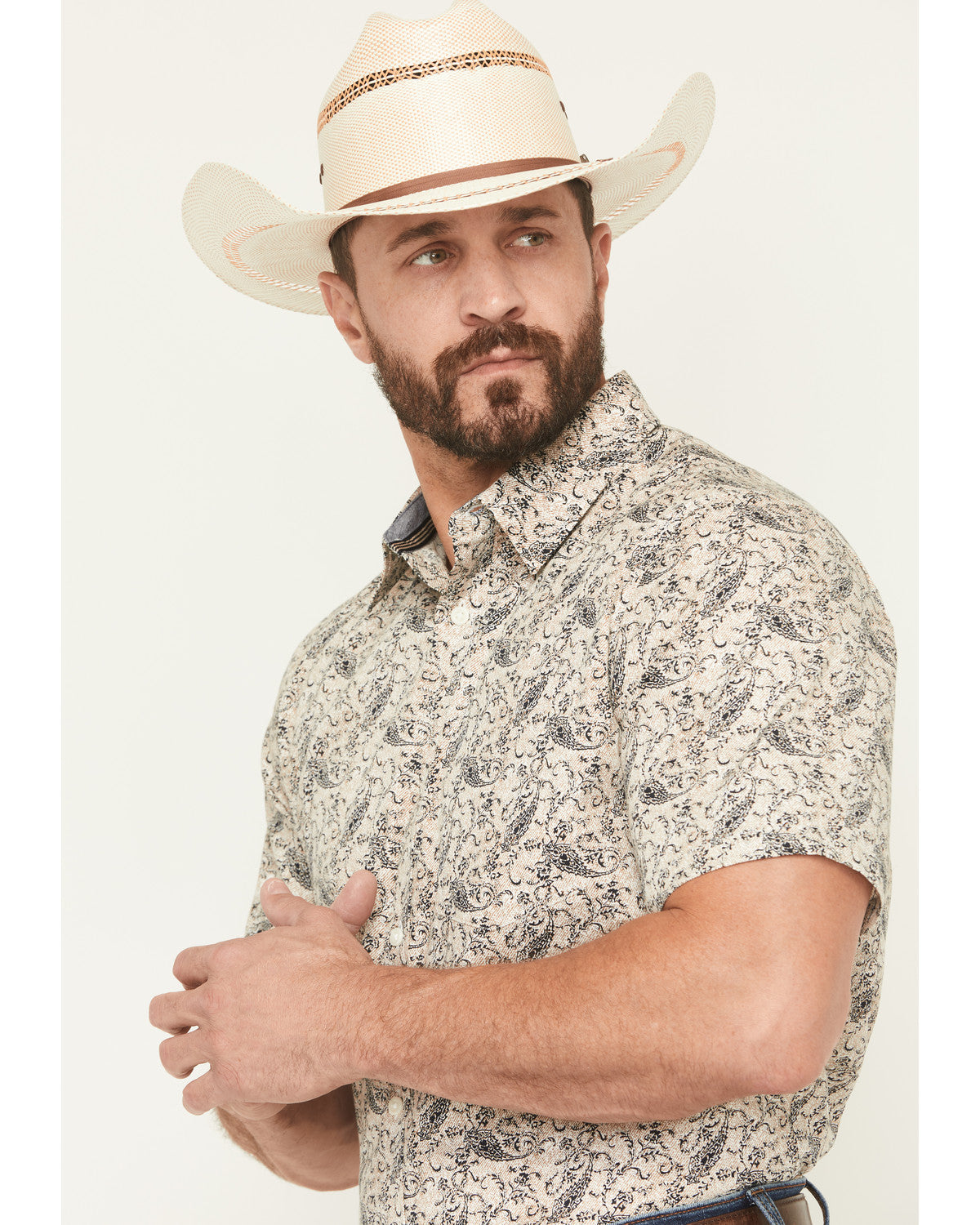 Cody James Men's Mustang Mode Paisley Print Short Sleeve Button-Down S