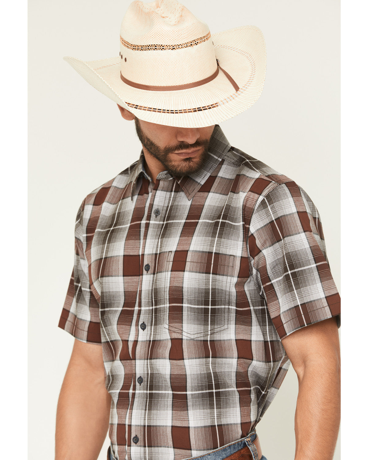 Cody James Men's Urban Rodeo Plaid Print Short Sleeve Button-Down West
