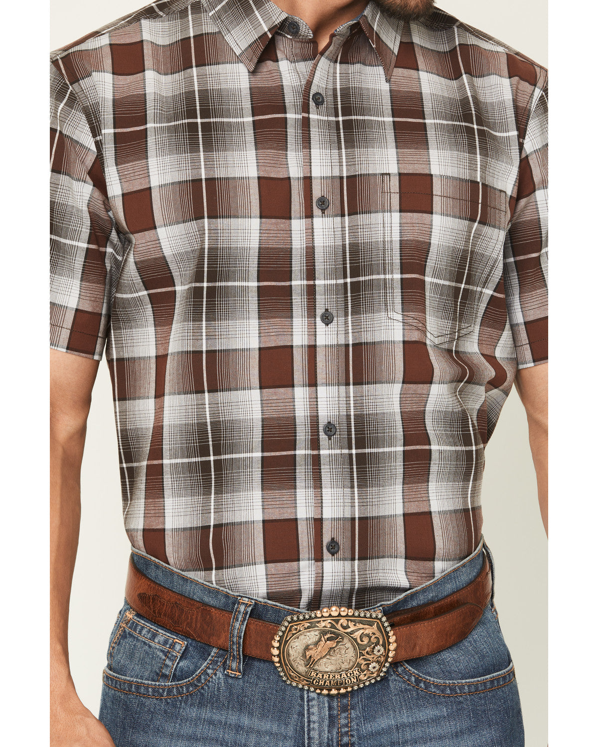 Cody James Men's Urban Rodeo Plaid Print Short Sleeve Button-Down West