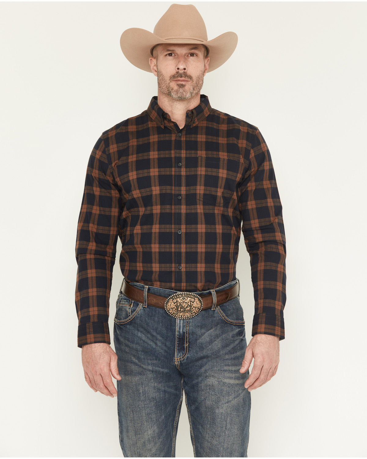 Cody James Men's Rodeo Frontier Plaid Print Long Sleeve Button-Down St