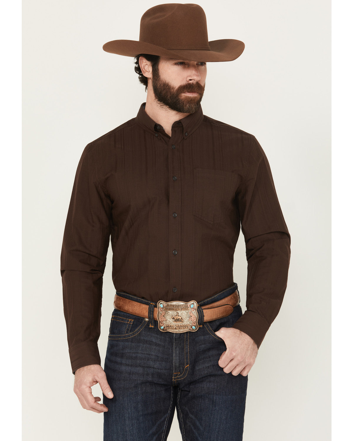 Cody James Men's Old West Tonal Striped Print Long Sleeve Button-Down
