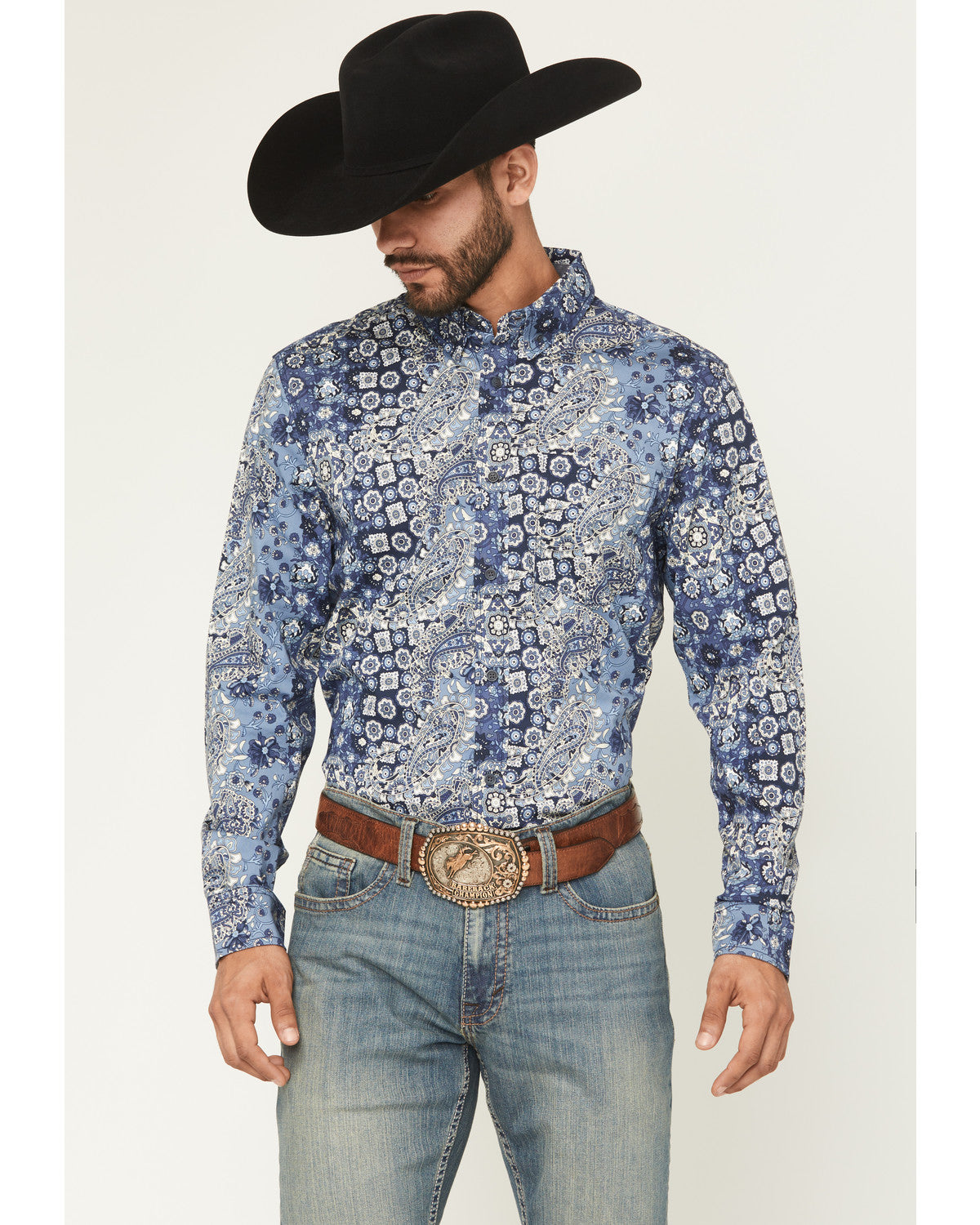 Cody James Men's Ride 'Em Cowboy Paisley Print Long Sleeve Button-Down