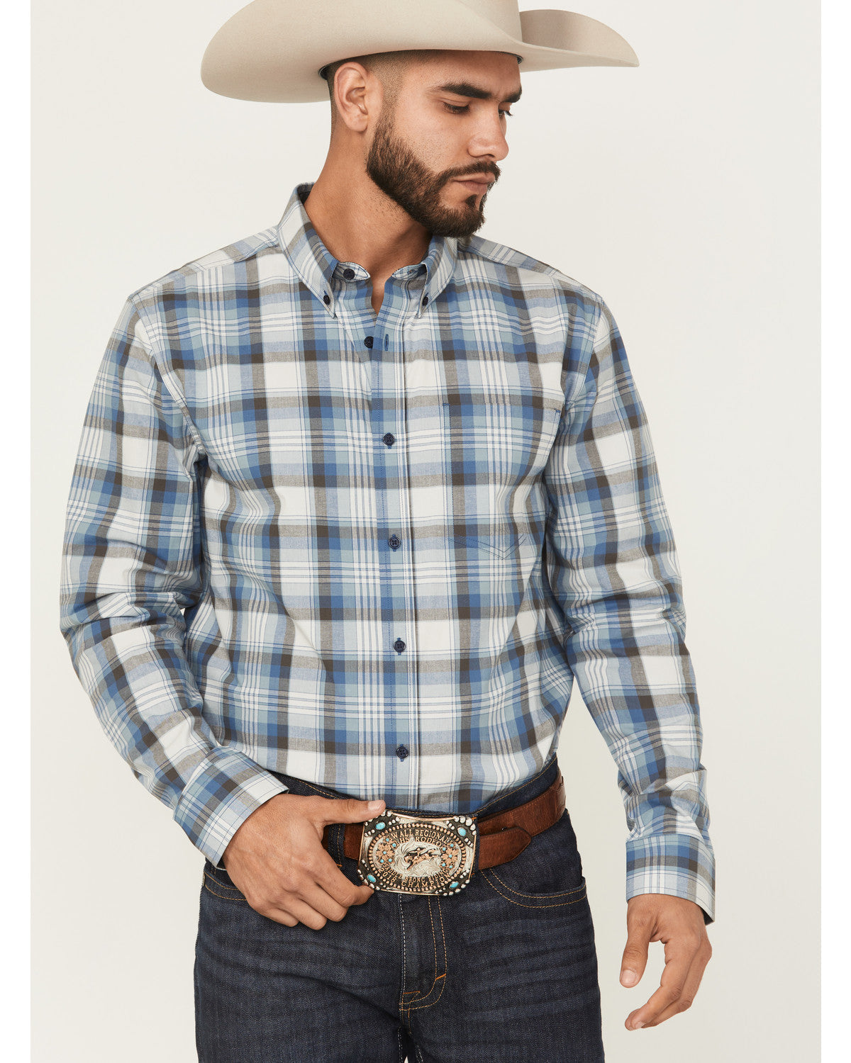 Cody James Men's Howdy Duty Plaid Print Long Sleeve Button-Down Wester