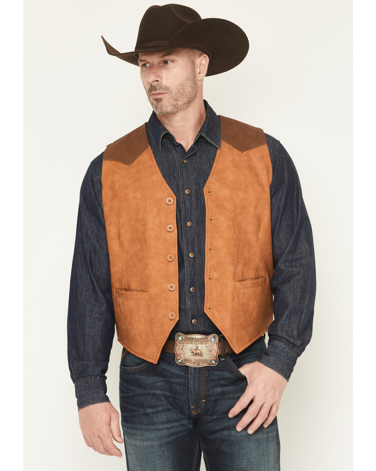 Cody James Men's Buckaroo Colorblock Faux Leather Button-Down Vest
