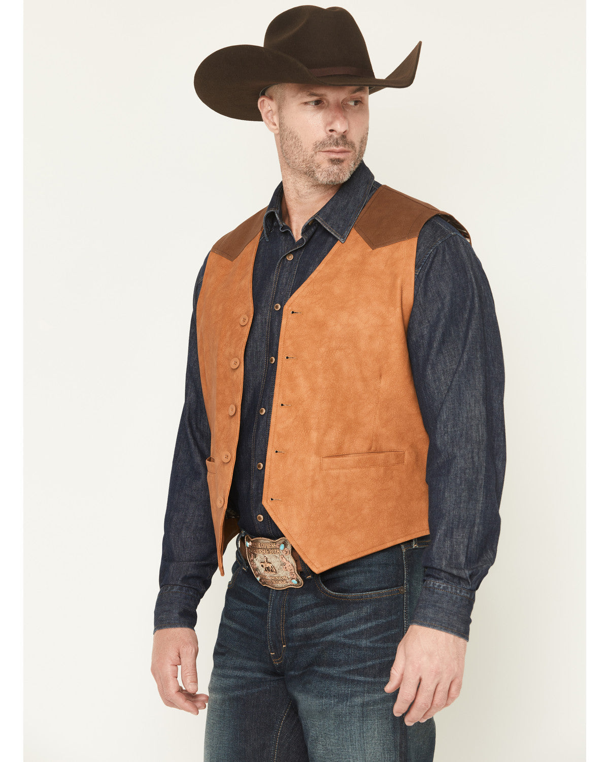 Cody James Men's Buckaroo Colorblock Faux Leather Button-Down Vest