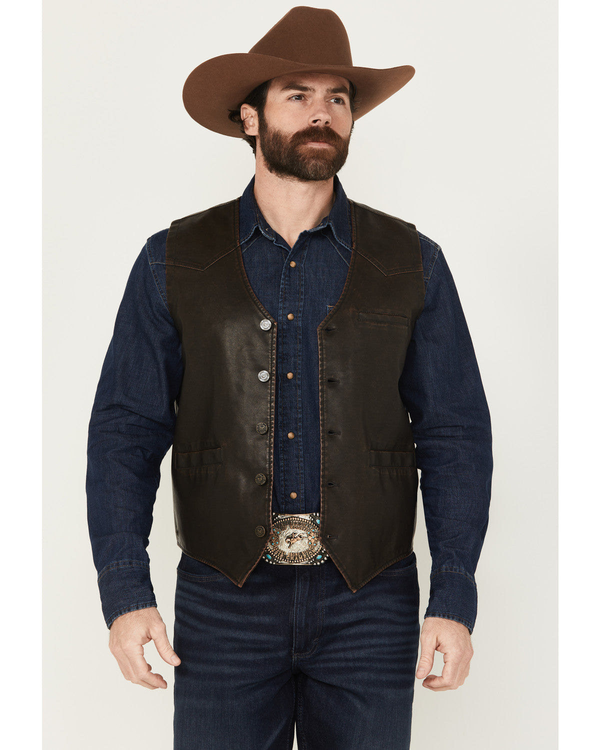 Cody James Men's Durango Button-Down Faux Leather Vest
