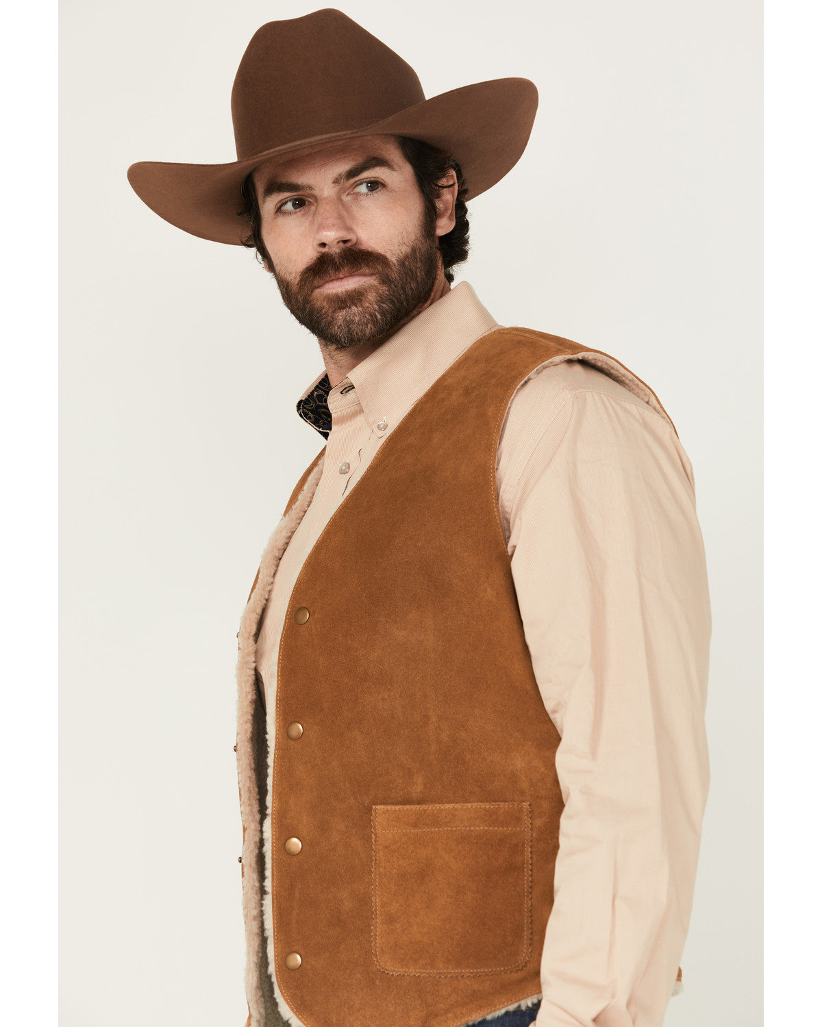 Cody James Men's Sherpa Lined Suede Snap Vest