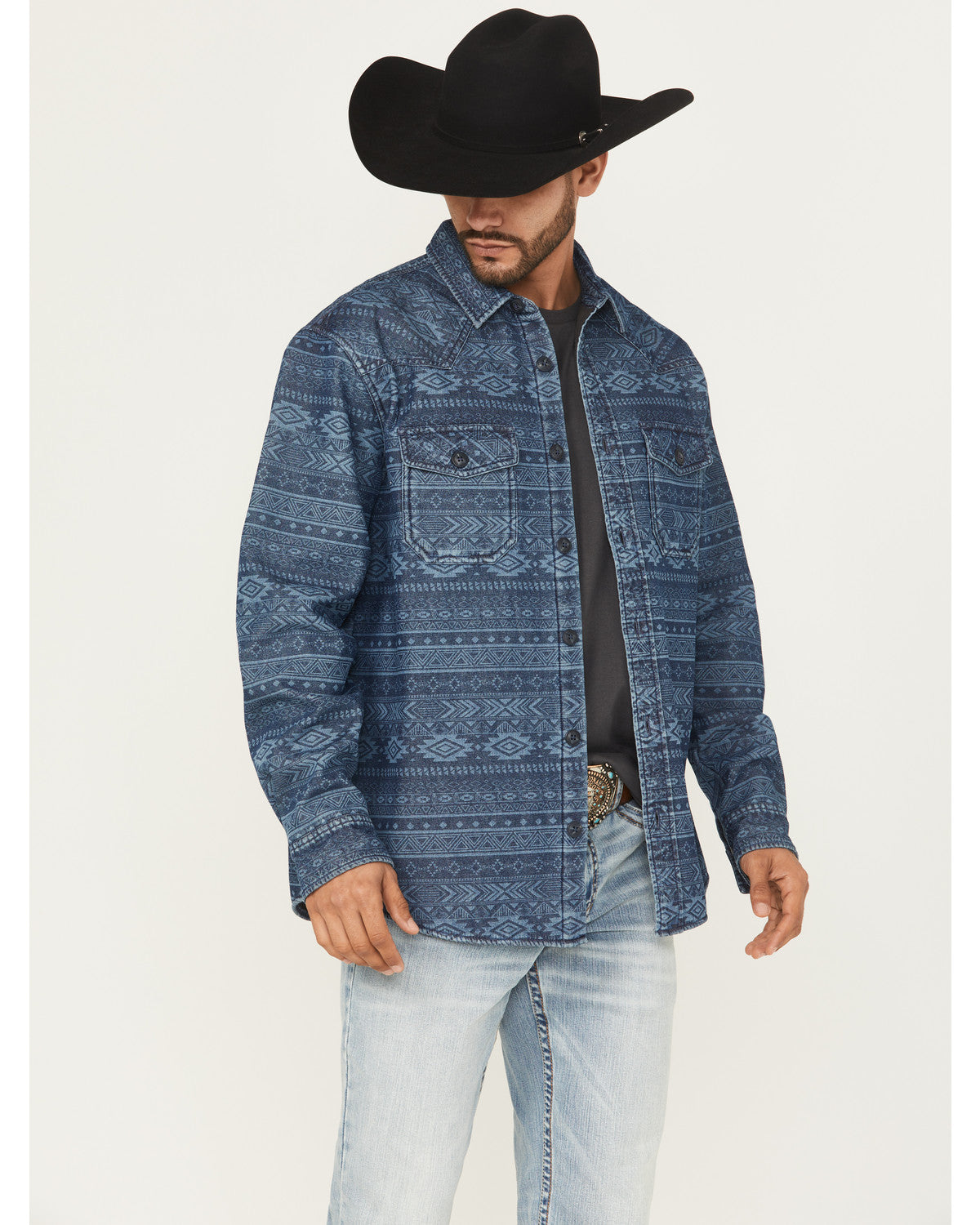 Cody James Men's Tonal Southwestern Print Fleece Lined Shirt Jacket