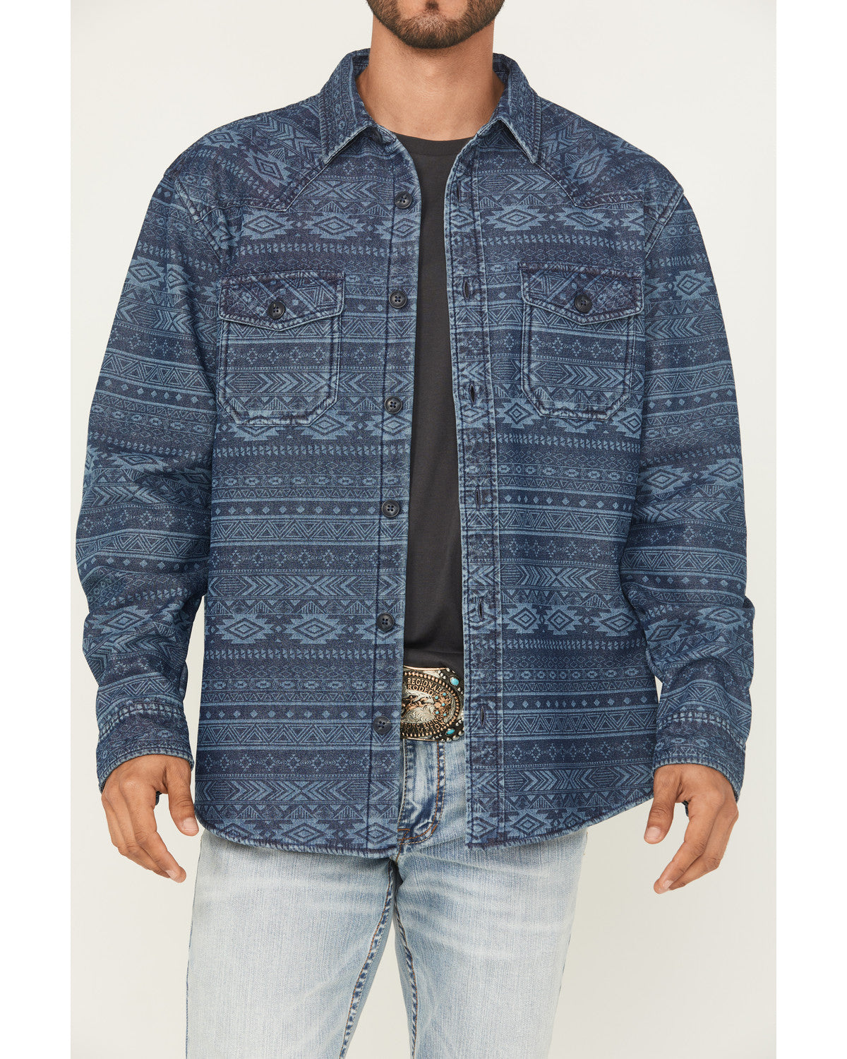 Cody James Men's Tonal Southwestern Print Fleece Lined Shirt Jacket