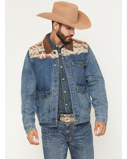 Cody James Men's Southwestern Blanket Yoke Unlined Denim Jacket