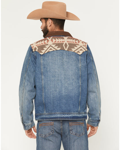 Cody James Men's Southwestern Blanket Yoke Unlined Denim Jacket