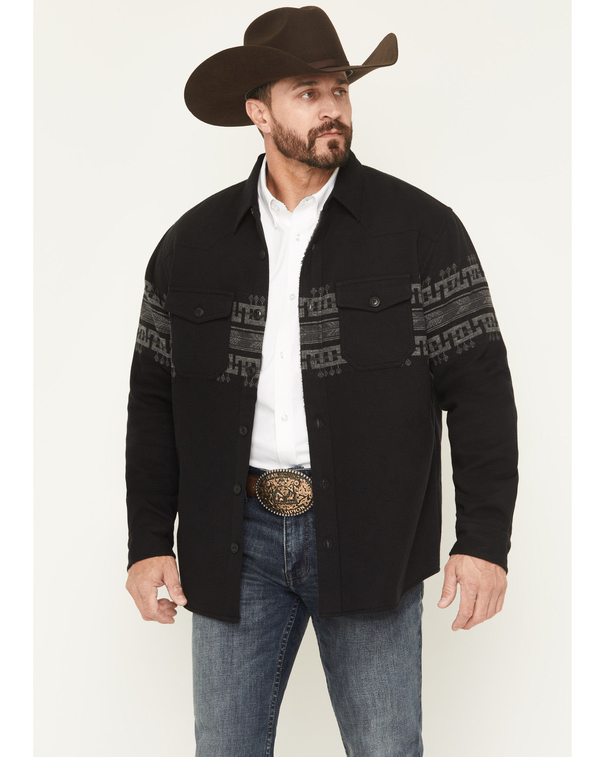 Cody James Men's Southwestern Border Print Sherpa Lined Flannel Shirt
