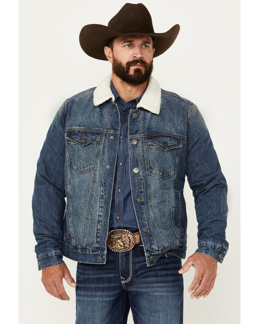Cody James Men's Medium Wash Snap Sherpa Denim Jacket