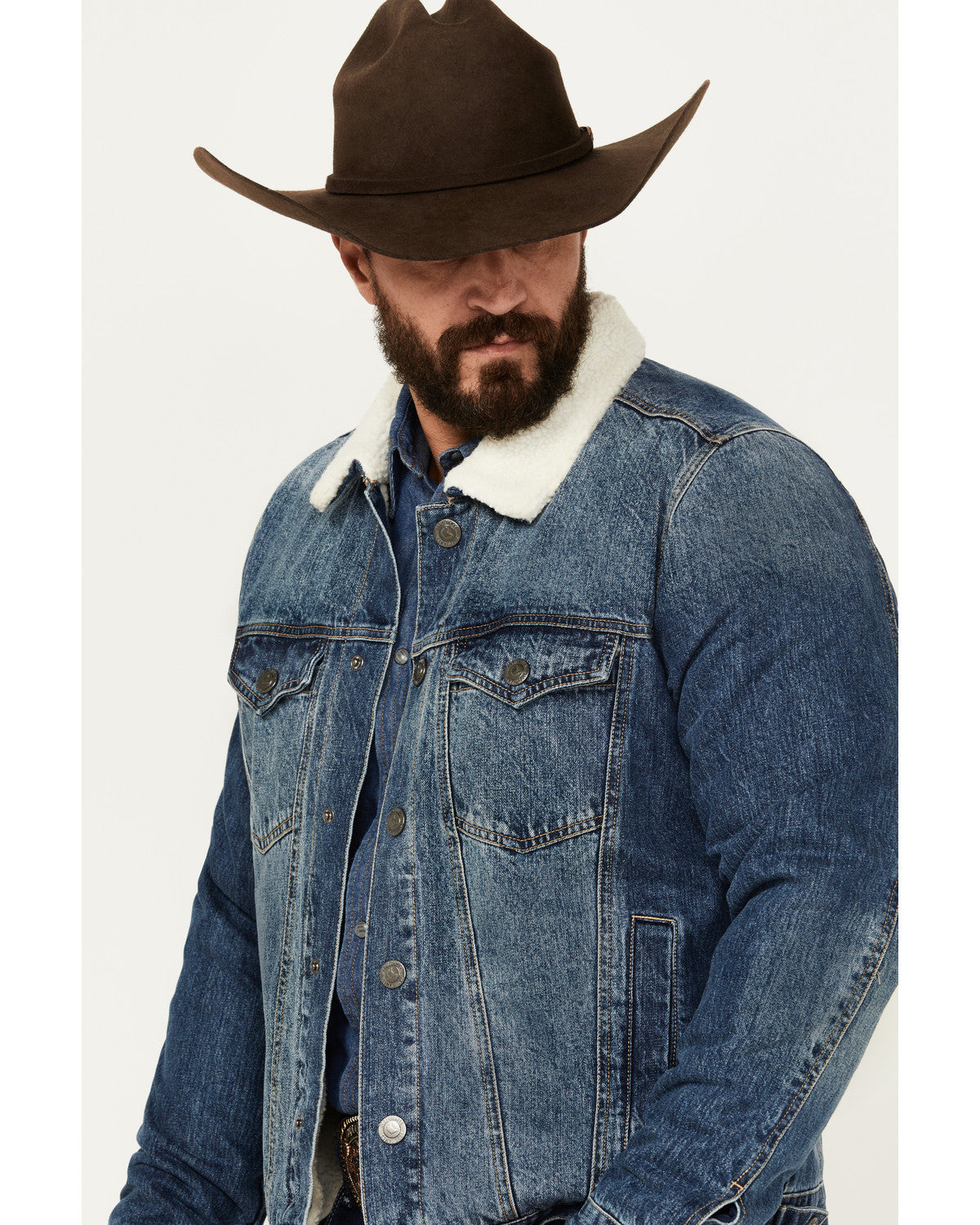 Cody James Men's Medium Wash Snap Sherpa Denim Jacket