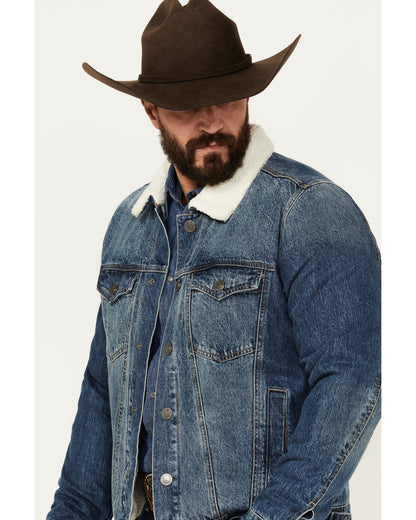 Cody James Men's Medium Wash Snap Sherpa Denim Jacket
