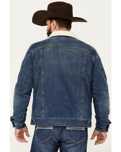 Cody James Men's Medium Wash Snap Sherpa Denim Jacket