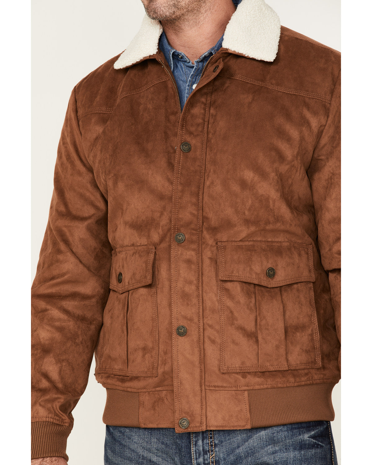 Cody James Men's Edward Faux Suede Sherpa Collar Bomber Jacket
