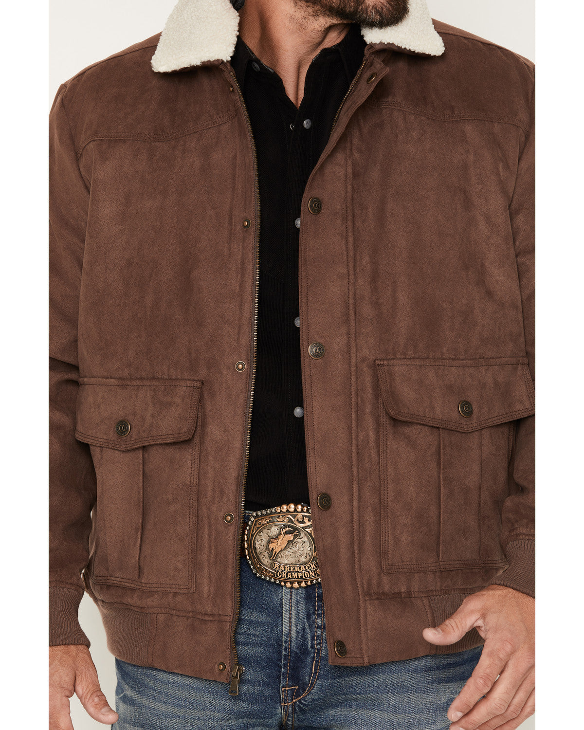 Cody James Men's Edward Faux Suede Snap Sherpa Bomber Jacket