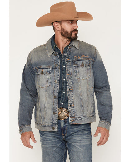 Cody James Men's Medium Wash Americana Patch Button-Down Stretch Denim