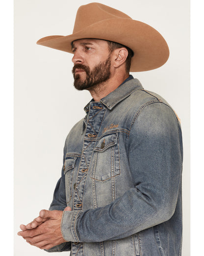 Cody James Men's Medium Wash Americana Patch Button-Down Stretch Denim