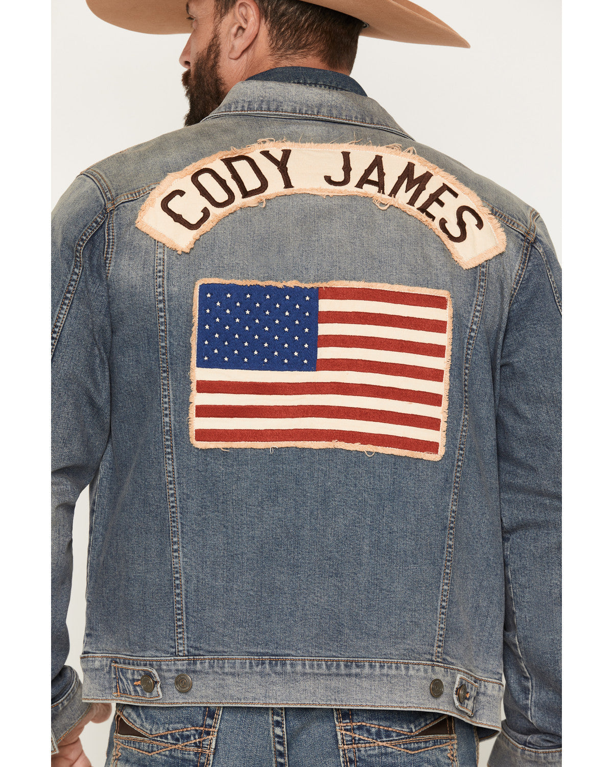 Cody James Men's Medium Wash Americana Patch Button-Down Stretch Denim