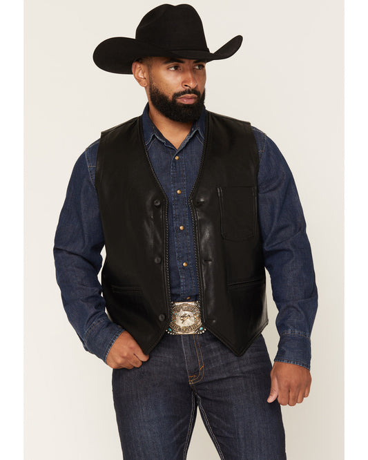 Cody James Men's Hogan Faux Leather Braided Trim Button-Down Vest