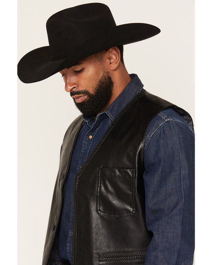 Cody James Men's Hogan Faux Leather Braided Trim Button-Down Vest