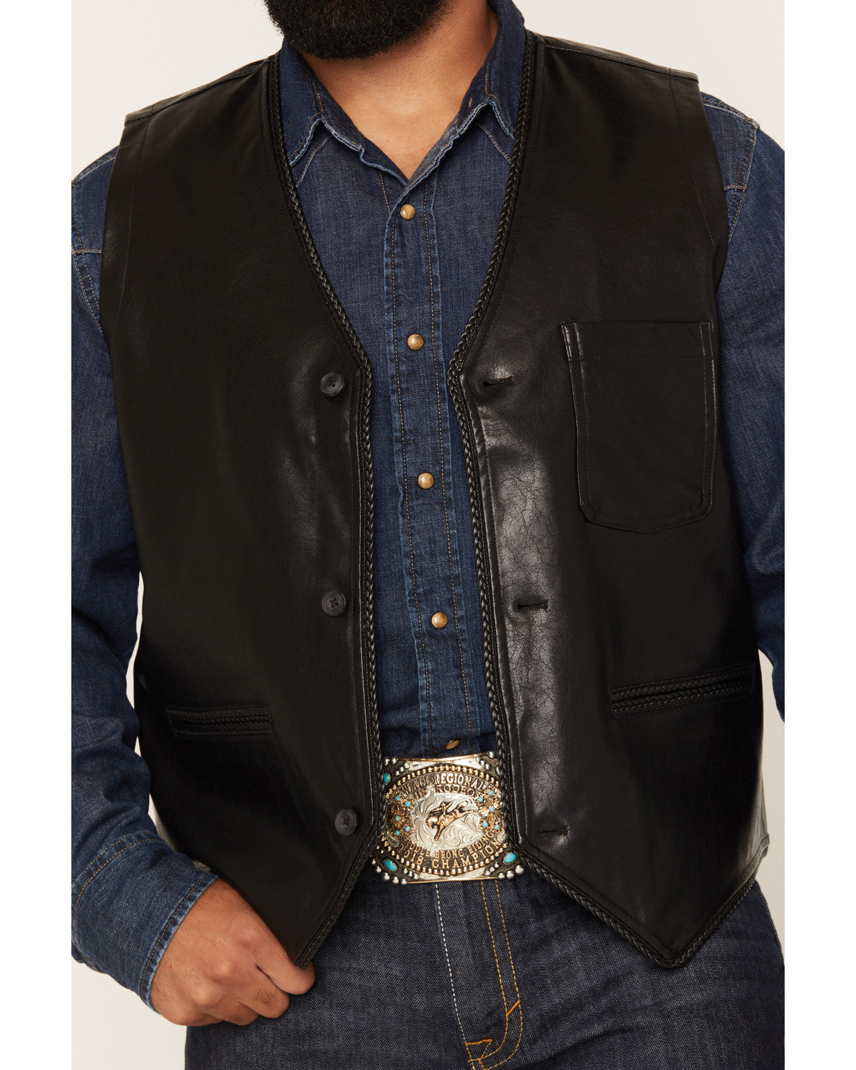 Cody James Men's Hogan Faux Leather Braided Trim Button-Down Vest