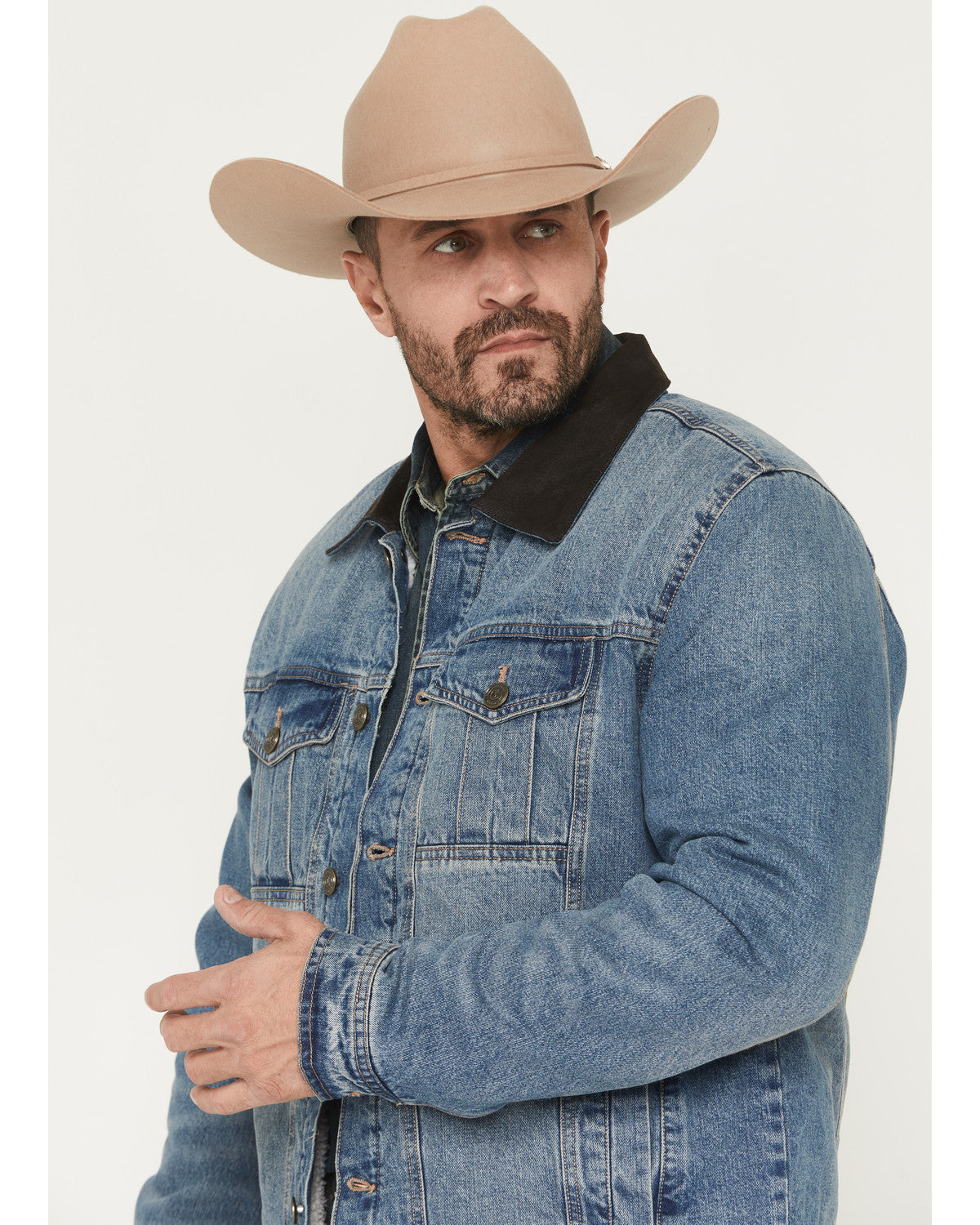 Cody James Men's Bandera Light Wash Sherpa Lined Denim Jacket