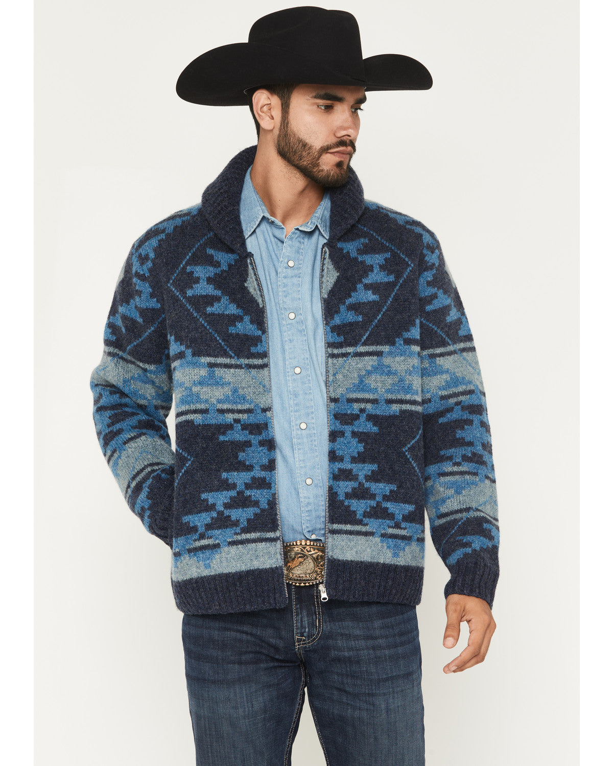 Cody James Men's Carson Southwestern Print Full Zip Wool Sweater