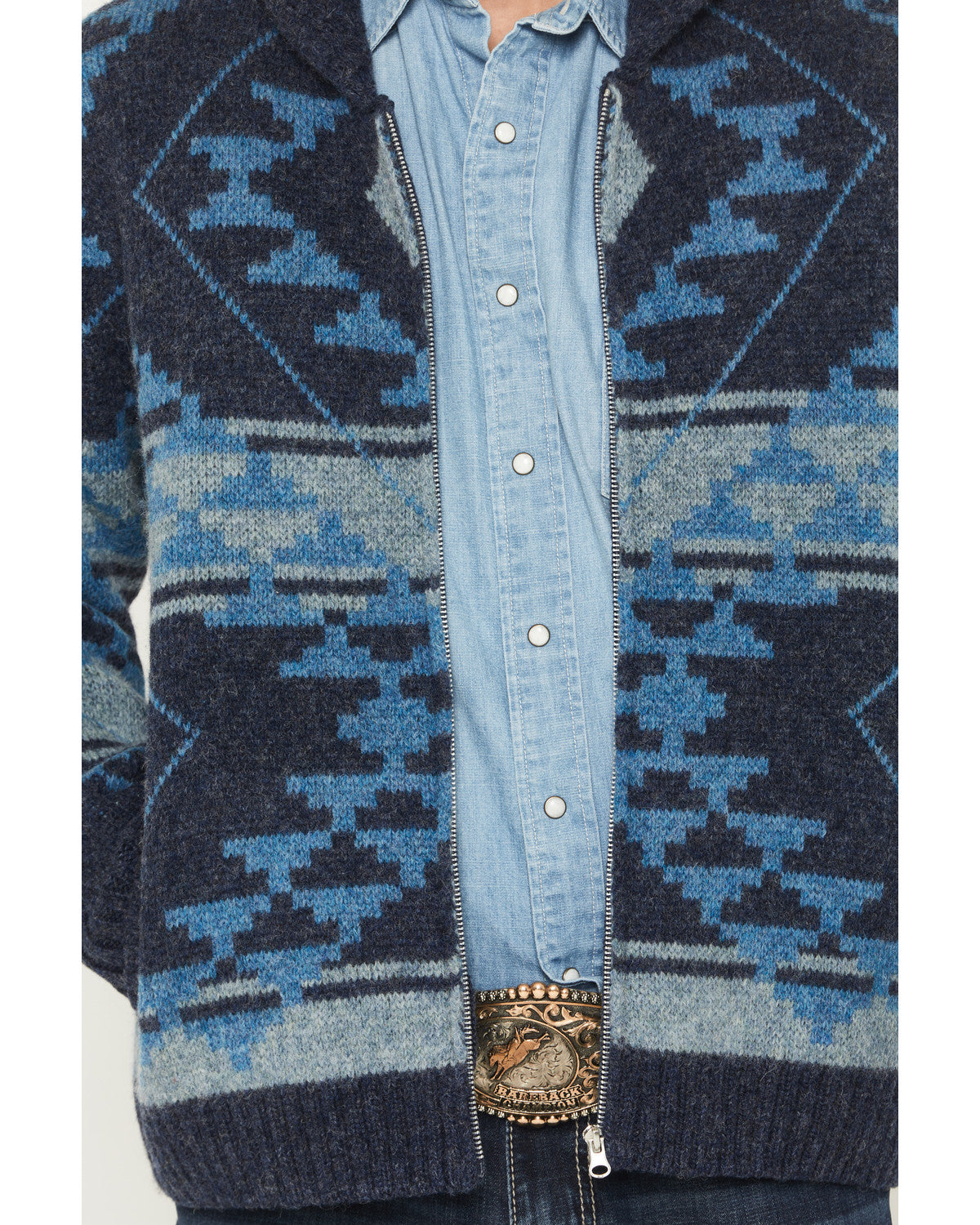 Cody James Men's Carson Southwestern Print Full Zip Wool Sweater