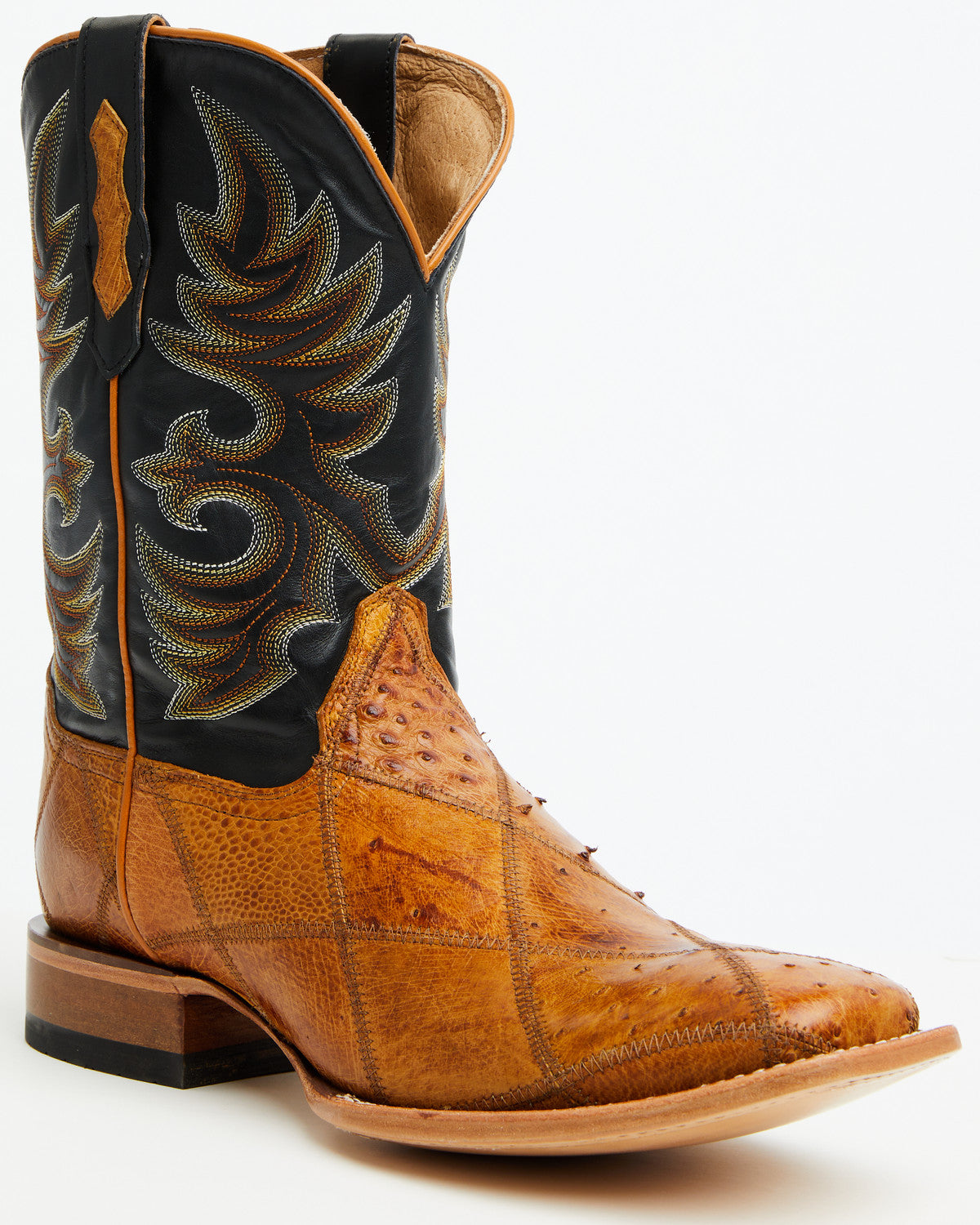 Cody James Men's Exotic Ostrich Patchwork Western Boots - Broad Square