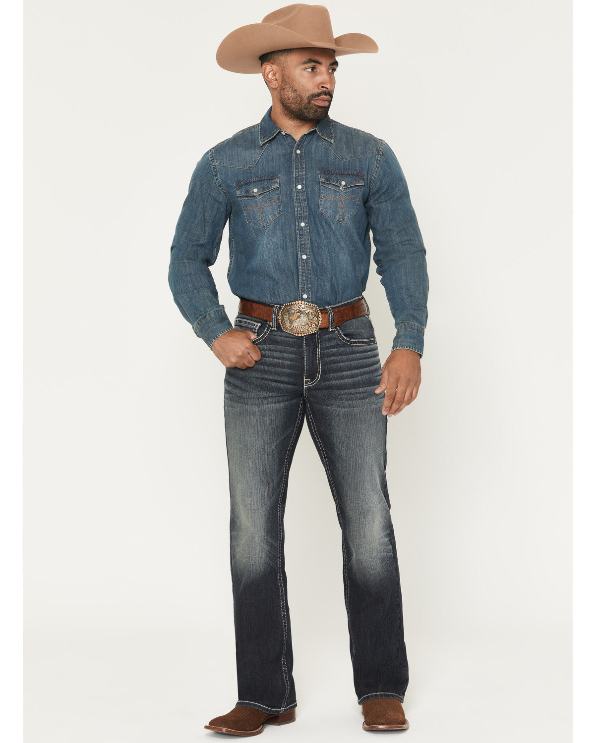 Cody James Men's Cayanne Wash Duke Relaxed Bootcut Stretch Denim Jeans