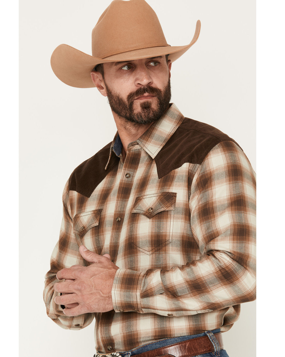 Cody James Men's Mad Plaid Print Corduroy Long Sleeve Snap Western Shi
