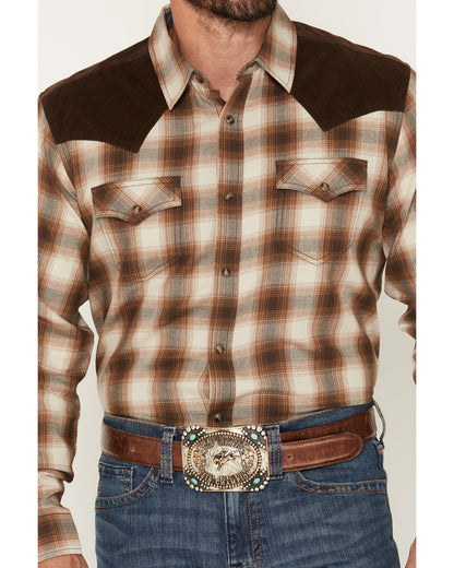 Cody James Men's Mad Plaid Print Corduroy Long Sleeve Snap Western Shi