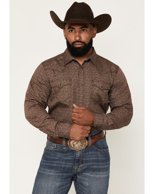 Cody James Men's Fireball Geo Print Long Sleeve Snap Western Shirt - B
