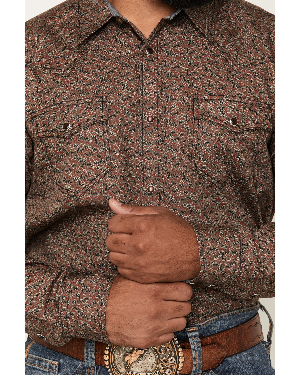 Cody James Men's Fireball Geo Print Long Sleeve Snap Western Shirt - B