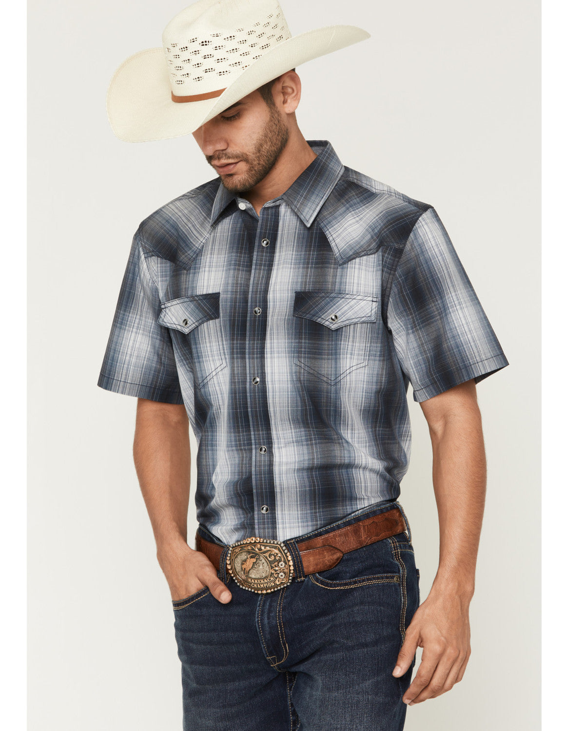 Cody James Men's Weed Wacker Plaid Print Short Sleeve Snap Western Shi