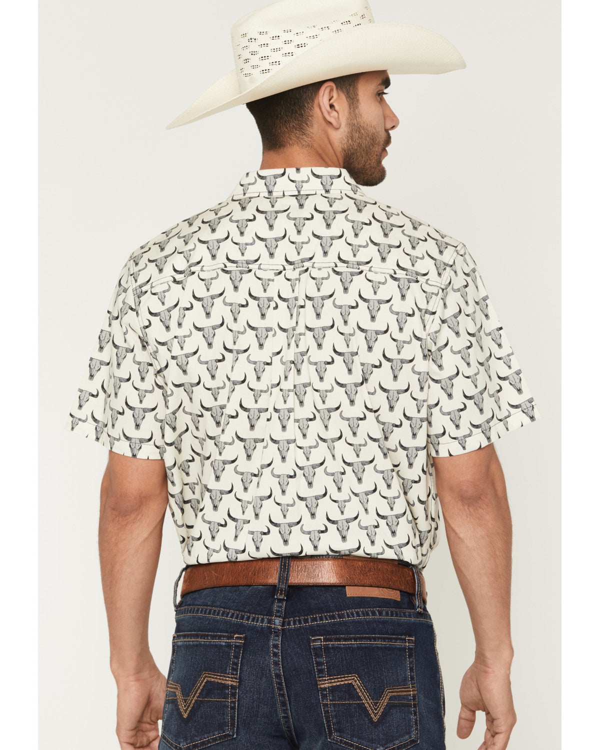 Cody James Men's Toro Steer Head Print Short Sleeve Button-Down Stretc