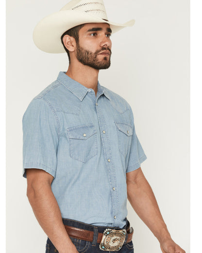 Cody James Men's Horizon Chambray Light Wash Short Sleeve Snap Western